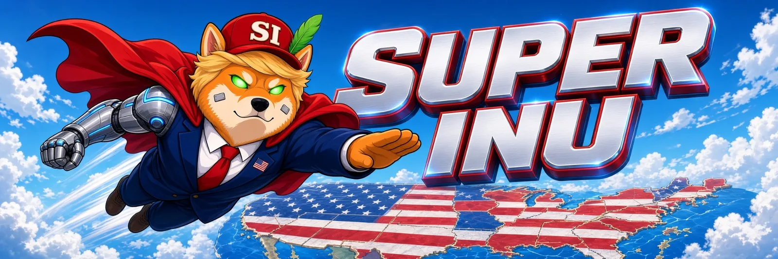 Super Inu banner flying over a map of the USA